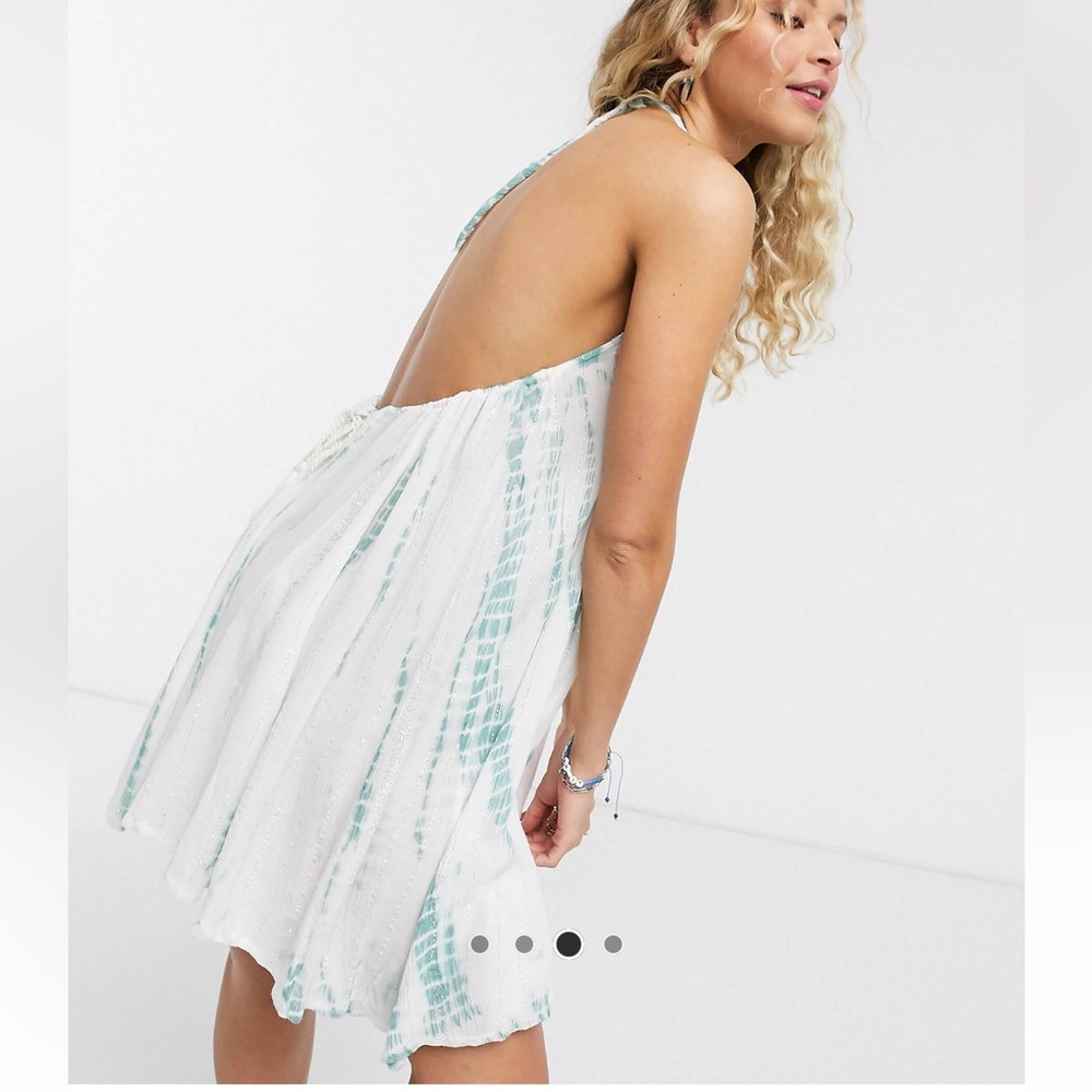 NWOT ASOS turquoise/white/silver metallic tie-dye beach dress, backless, size 6 - Picture 13 of 13